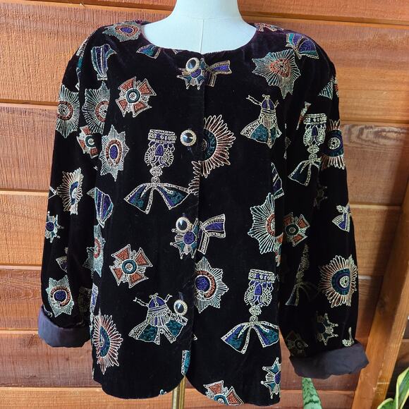 Brittany Nicole II Women Vtg 90s Avante Garde Whimsigoth Black Velvet Jacket 22W - Picture 1 of 12